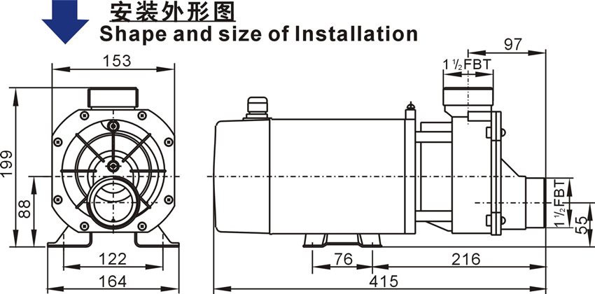 WDA系列北美款按摩浴缸泵安装外形