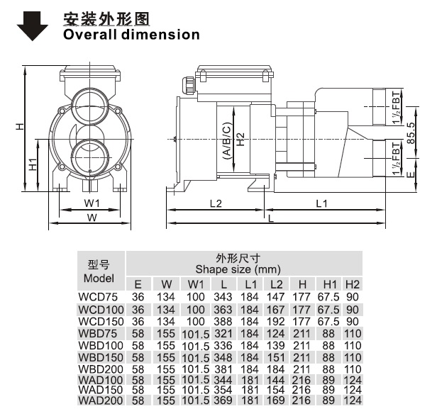 WCD/WBD/WAD系列北美款按摩浴缸泵安装图