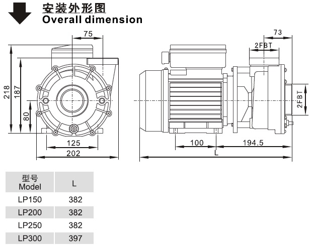 LP系列欧洲款SPA泵安装外形图