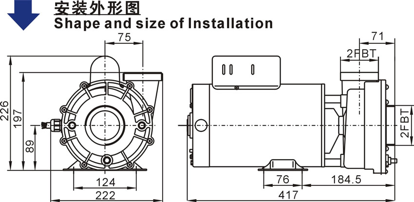 WUA系列北美款SPA泵安装外形图