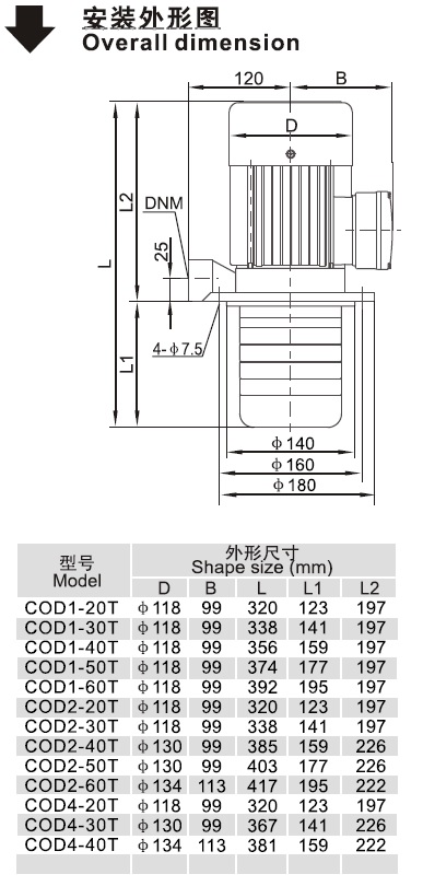 COD系列浸入式多级离心泵安装外形图
