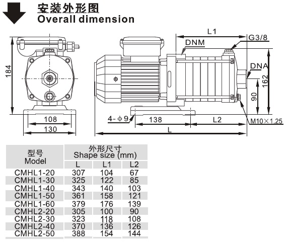 CMHL系列卧式单级离心泵安装外形图