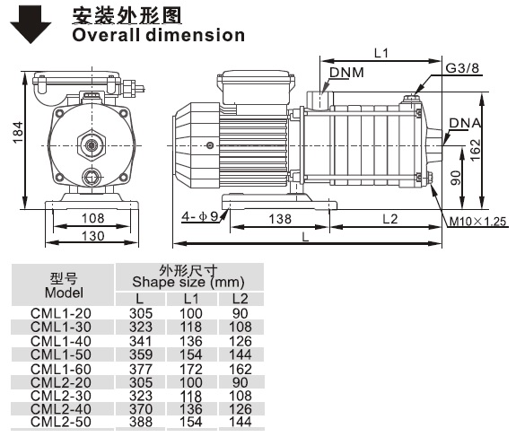 CML系列卧式单级离心泵安装外形图