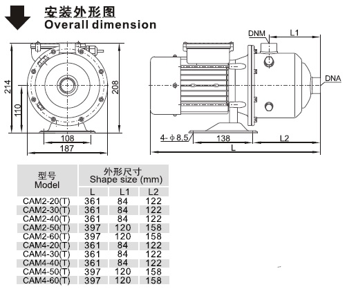 CAM系列卧式多级离心泵安装外形图