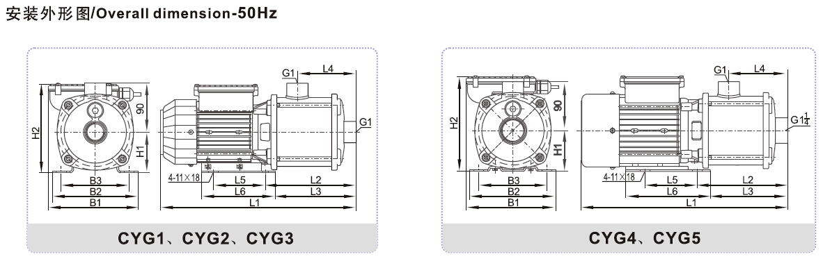 CYG系列卧式多级离心泵的安装外形图