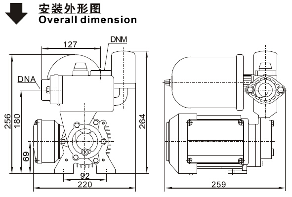 PW系列自动增压泵的安装外形图