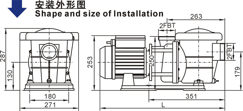 欧洲款STP15-300泳池泵的安装外形图