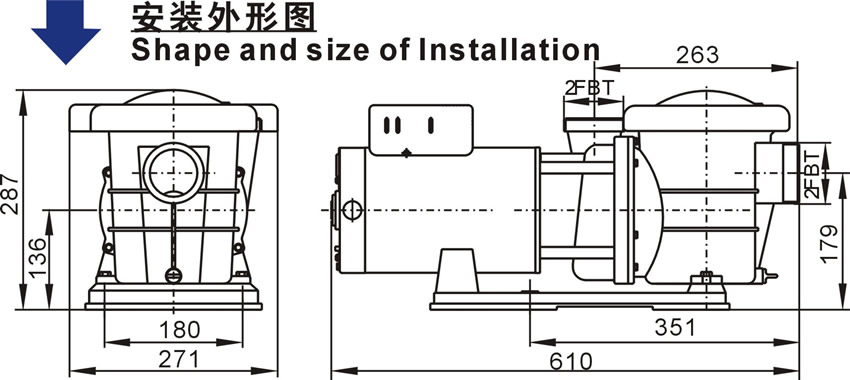 北美款SUA系列泳池泵安装外形图