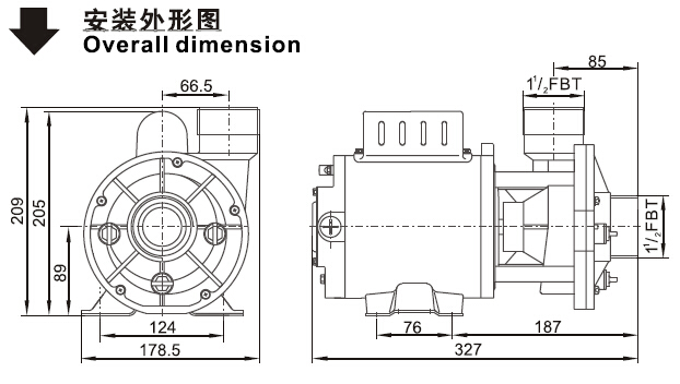 美洲款48WTC系列循环泵安装外形图