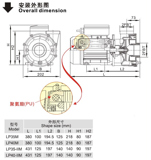 欧洲款LP-M系列循环泵安装外形图