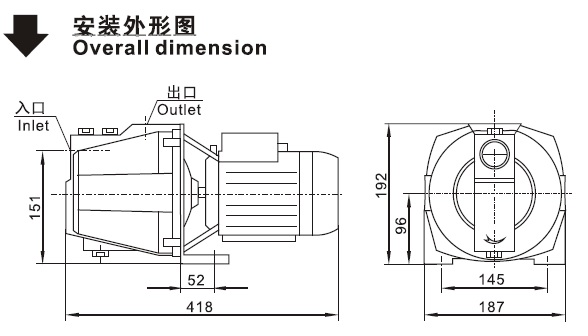 JET系列家用泵的安装外形图